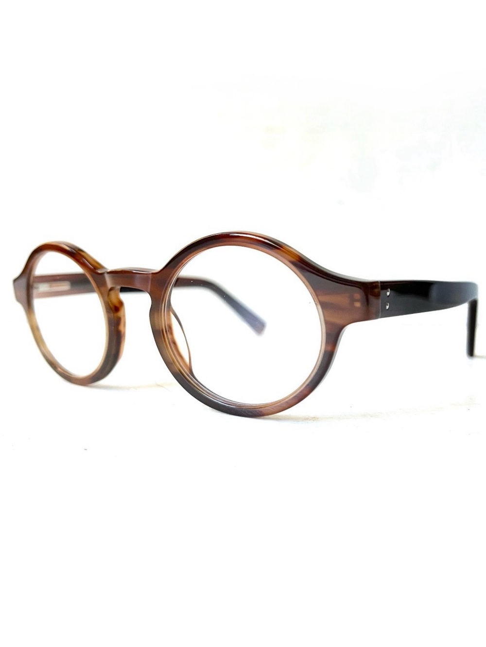 Retro Y2K Wide Fit Reading Glasses Round Flex Hinge Brown Horn Acetate